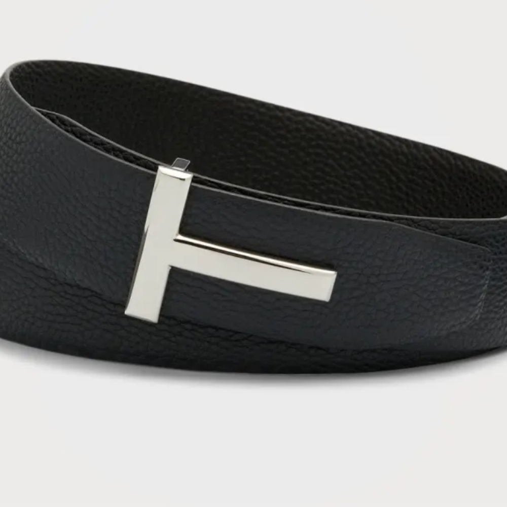 Black Leather Belt with Silver Buckle